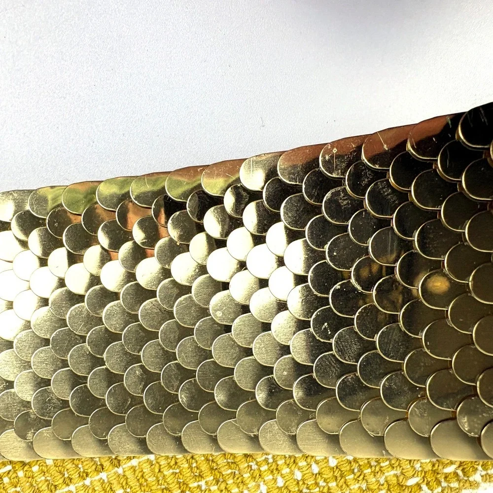 VTG 70s Gold Snake Scale Waist Cincher Floral‎ Buckle Belt Elastic Band Disco